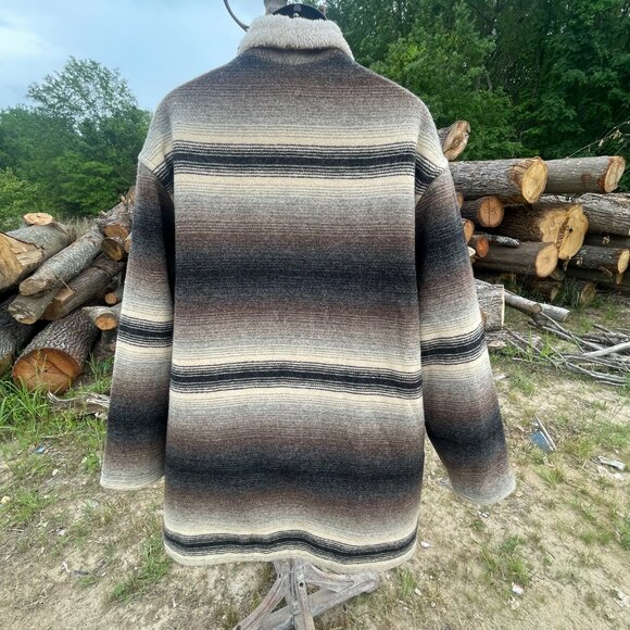 Men's Size XL Vintage Lined Woolrich Striped Rancher Coat with Fleece Collar - Picture 2 of 16